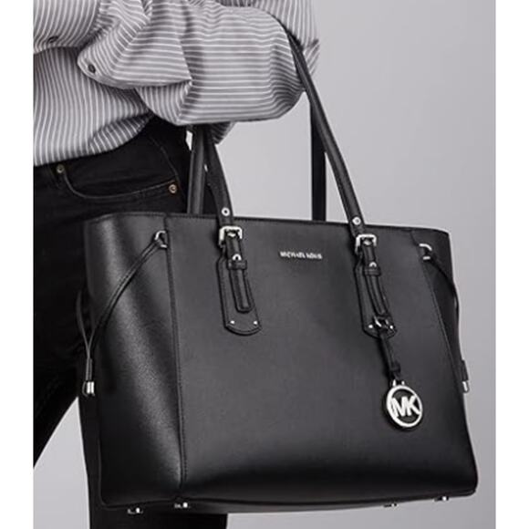 Michael Kors Canvas and Beach Tote Bag Handbag Black - Picture 4 of 5